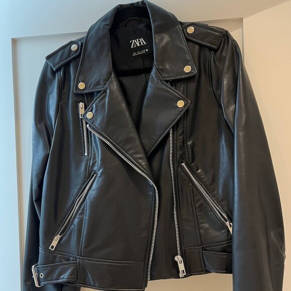 ZARA FAUX LEATHER BIKER JACKET - Picture 1 of 3